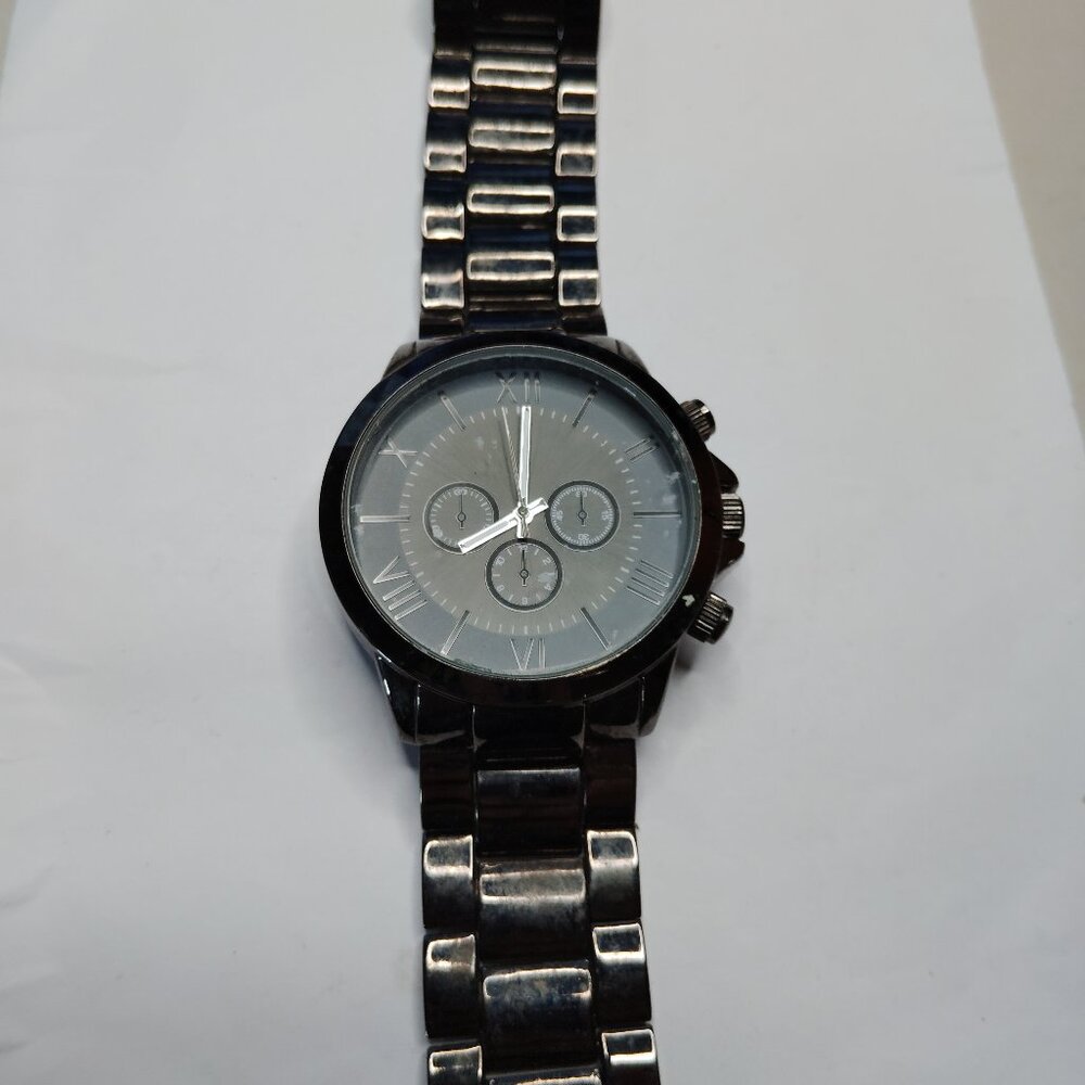 Men's Accutime Black-Tone Chronograph-Style Watch with Roman Numerals & Sub-Dial